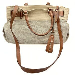 Salvatore Ferragamo Authentic Gancini 2-way Canvas Leather Large Satchel